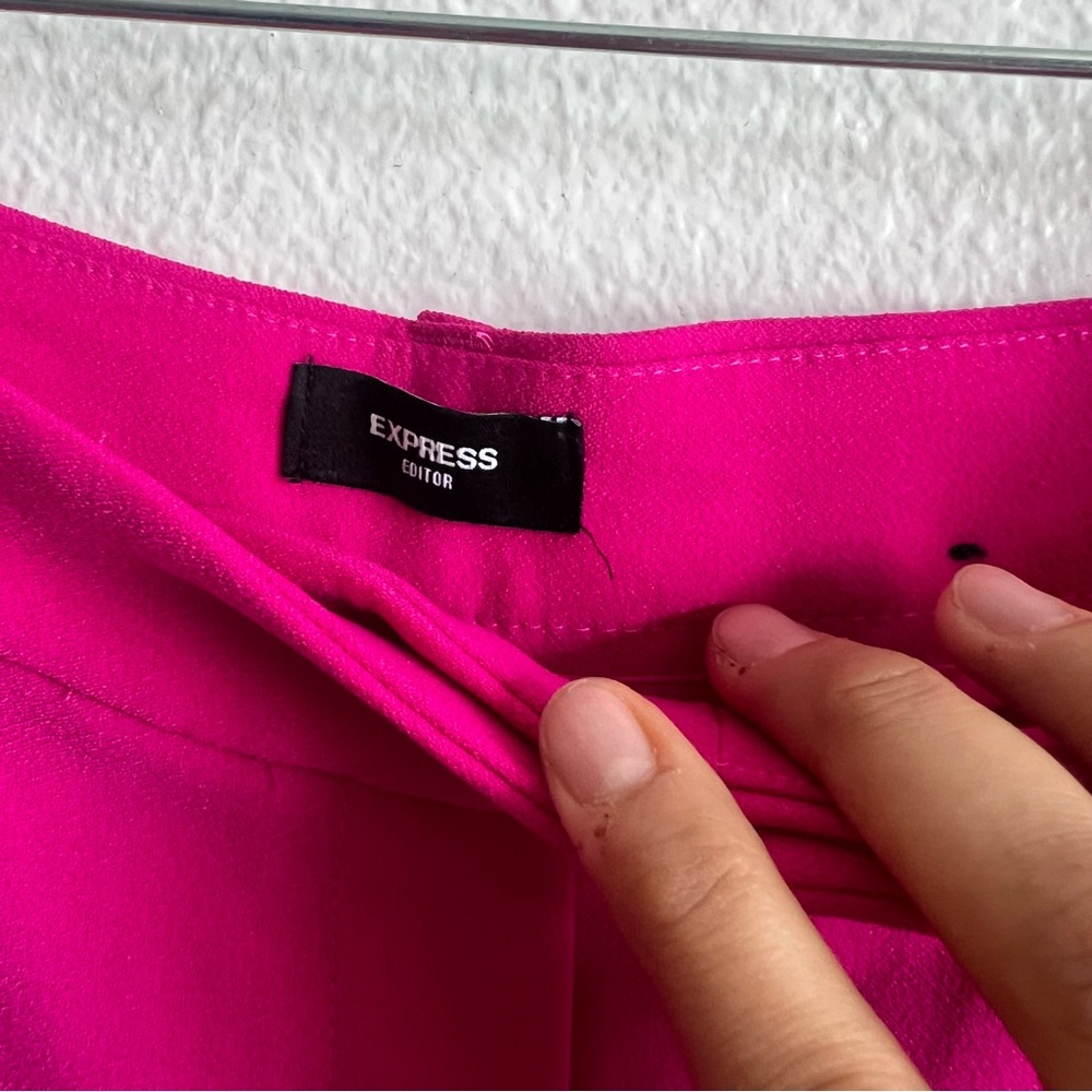 Express Editor Relaxed Mid Rise Trouser Pant Neon Berry Hot Pink Size 8 NWOT - Picture 9 of 14
